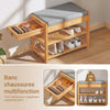 SoBuy FSR49-N Banc de Rangement Chaussures 3-en-1 en Bambou Massif avec Tiroir Secret + Siège Rembourré, pour Entrée Étroite/Dressing, L55xP30xH46cm, Naturel