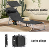 SoBuy OGS48-SCHx2 Lot de 2 Transat Jardin Extérieur Pliable Bain de Soleil avec Oreiller Chaise Longue avec Pare-Soleil et Poche Latérale Mobilier de Jardin pour Terrasse Piscine Noir 155x56x81cm