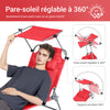 SoBuy OGS48-R Transat Jardin Extérieur Pliable Bain de Soleil avec Oreiller Chaise Longue Relax avec Pare-Soleil et Poche Latérale Mobilier de Jardin pour Terrasse Plage Piscine Rouge 155x56x81cm