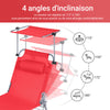 SoBuy OGS48-R Transat Jardin Extérieur Pliable Bain de Soleil avec Oreiller Chaise Longue Relax avec Pare-Soleil et Poche Latérale Mobilier de Jardin pour Terrasse Plage Piscine Rouge 155x56x81cm