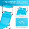 SoBuy OGS48-Bx2 Lot de 2 Transat Jardin Extérieur Pliable Bain de Soleil avec Oreiller Chaise Longue avec Pare-Soleil et Poche Latérale Mobilier de Jardin pour Terrasse Piscine Bleu ciel 155x56x81cm
