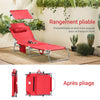 SoBuy OGS48-Rx2 Lot de 2 Transat Jardin Extérieur Pliable Bain de Soleil avec Oreiller Chaise Longue avec Pare-Soleil et Poche Latérale Mobilier de Jardin pour Terrasse Piscine Rouge 155x56x81cm