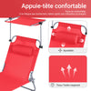 SoBuy OGS48-Rx2 Lot de 2 Transat Jardin Extérieur Pliable Bain de Soleil avec Oreiller Chaise Longue avec Pare-Soleil et Poche Latérale Mobilier de Jardin pour Terrasse Piscine Rouge 155x56x81cm