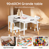 SoBuy KMB113-W Ensemble Table Enfant avec 2 Chaises, Table de Dessin, Bureau Enfant avec 1 Compartiment et 2 Boîtes de Rangement