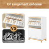 SoBuy FSR193-WN Meuble à Chaussures Entrée - Armoire à Chaussures 2 Abattants - Rangement Chaussures Moderne à Compartiments Amovibles - pour Entrée ou Couloir - Blanc & Bois 60x34x91cm