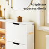 SoBuy FSR183-WN Meuble Chaussure Meuble à Chaussure Rangement Chaussures Ultra Mince 19cm - 4 Abattants 3 Compartiments Ouverts Armoire à Chaussures pour Entrée Couloir Chambre Bois Blanc 126x19x85cm