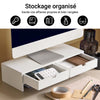 SoBuy BBF02-W Support Écran PC Rehausseur Ecran PC Bureau avec 2 Tiroirs et Rangement Support Moniteur Universel pour Ordinateur Portable ou Écran Blanc 47x18x11cm