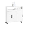 SoBuy BZR02-W Meuble WC Salle de Bain avec roulettes Petit Meuble de Rangement, avec 2 Portes Coulissantes et Étagère Ouverte, Meuble Toilettes pour Espace Réduit Blanc 70x71x20cm