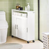 SoBuy BZR02-W Meuble WC Salle de Bain avec roulettes Petit Meuble de Rangement, avec 2 Portes Coulissantes et Étagère Ouverte, Meuble Toilettes pour Espace Réduit Blanc 70x71x20cm