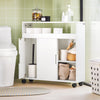 SoBuy BZR02-W Meuble WC Salle de Bain avec roulettes Petit Meuble de Rangement, avec 2 Portes Coulissantes et Étagère Ouverte, Meuble Toilettes pour Espace Réduit Blanc 70x71x20cm