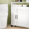 SoBuy BZR02-W Meuble WC Salle de Bain avec roulettes Petit Meuble de Rangement, avec 2 Portes Coulissantes et Étagère Ouverte, Meuble Toilettes pour Espace Réduit Blanc 70x71x20cm