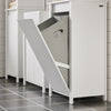 SoBuy BZR100-W Meuble Salle de Bain avec Panier à Linge Rabattable Armoire de Salle de Bain avec Sac à Linge Amovible & poignées de Transport Meuble buanderie Compact en Bois Blanc 45x85,5x35cm
