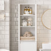 SoBuy BZR102-W Meuble Colonne de Salle de Bain avec Panier Linge, Armoire Haute en Bois, Placard de Rangement Étroit avec 3 Étagères et 1 Sac à Linge Amovible, Blanc, 45 x 35 x 171 cm