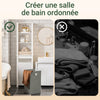 SoBuy BZR102-W Meuble Colonne de Salle de Bain avec Panier Linge, Armoire Haute en Bois, Placard de Rangement Étroit avec 3 Étagères et 1 Sac à Linge Amovible, Blanc, 45 x 35 x 171 cm