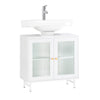 SoBuy BZR115-II-W Meuble sous Lavabo Salle de Bain, Armoire de Rangement pour Vasque sur Pieds avec 2 Portes en Verre
