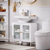 SoBuy BZR115-II-W Meuble sous Lavabo Salle de Bain, Armoire de Rangement pour Vasque sur Pieds avec 2 Portes en Verre