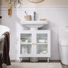 SoBuy BZR115-II-W Meuble sous Lavabo Salle de Bain, Armoire de Rangement pour Vasque sur Pieds avec 2 Portes en Verre
