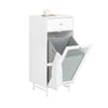 SoBuy BZR116-W Armoire à Linge avec Sac à Linge Corbeille à Linge Panier à Linge Amovible Meuble Bas de Salle de Bain