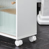SoBuy BZR117-W Armoire WC Toilettes, Meuble Étroit Salle de Bain sur Roulettes, Support Papier Toilette avec 2 Portes Coulissantes en Verre