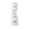 SoBuy BZR118-W Meuble Colonne de Salle de Bain Étagère étroite Armoire Haute Placard de Rangement avec 2 Portes en Verre, 2 Compartiments Ouverts