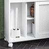 SoBuy BZR119-W Armoire WC Toilettes Compact Roulante Salle de Bain Étroit sur roulettes, Support Papier Toilette