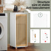 SoBuy BZR126-W Meuble de Salle de Bain avec Panier à Linge – Armoire à Linge, Gain de Place – Meuble de Rangement en Bois, pour Salle de Bain, WC invités, Porte en Bambou, 32x33x85 cm