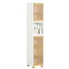 SoBuy BZR127-W Meuble Colonne Salle de Bain Rangement – Étagère Armoire Salle de Bain Haute avec Portes en Bambou, Meuble WC ou Toilette Gain de Place, Blanc-Naturel, 33x165x33cm