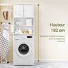 SoBuy BZR165-W Meuble Salle de Bain Colonne Rangement WC Armoire Salle de Bain avec Portes et Étagères 3 Niveaux Réglables Meuble Rangement au-Dessus de WC ou Machine à Laver Blanc 65x182x20cm