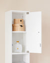 SoBuy BZR167-GW Meuble Colonne Salle de Bain, Armoire de Rangement Placard de Rangement Étroite, 1 Tiroir, 2 Portes et 5 Compartiments Ouverts, Étagères Réglables, Blanc Brillant, 20x20x180 cm
