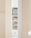 SoBuy BZR167-GW Meuble Colonne Salle de Bain, Armoire de Rangement Placard de Rangement Étroite, 1 Tiroir, 2 Portes et 5 Compartiments Ouverts, Étagères Réglables, Blanc Brillant, 20x20x180 cm
