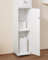 SoBuy BZR167-GW Meuble Colonne Salle de Bain, Armoire de Rangement Placard de Rangement Étroite, 1 Tiroir, 2 Portes et 5 Compartiments Ouverts, Étagères Réglables, Blanc Brillant, 20x20x180 cm