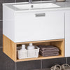 SoBuy BZR178-WN Meuble Suspendu pour Lavabo Armoire de Salle de Bain Vasque Ensemble de Lavabo en céramique, 1 Tiroir et 1 Porte