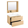 SoBuy BZR198-N Meuble Suspendu pour Lavabo avec Miroir Meuble sous Vasque avec Miroir Ensemble de Lavabo avec Miroir Meuble Lave-Mains avec Miroir, Couleur Bois
