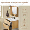 SoBuy BZR198-N Meuble Suspendu pour Lavabo avec Miroir Meuble sous Vasque avec Miroir Ensemble de Lavabo avec Miroir Meuble Lave-Mains avec Miroir, Couleur Bois