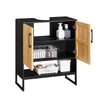 SoBuy BZR202-SCH Meuble sous Lavabo Salle de Bain 60 cm Petit Meuble de Rangement en Bambou et Métal Meuble sous Vasque Compact pour WC ou Petite Salle de Bain