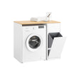 SoBuy BZR217-WN Meuble Machine à Laver – Meuble de Salle de Bain avec Panier à Linge et tiroir, pour Lave-Linge et sèche-Linge, Armoire pour Machine à Laver en Bois, Blanc, 100 x 60 x 90 cm