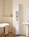 SoBuy BZR34-W Meuble Colonne Armoire Haut de Salle de Bain avec 1 Tiroir, 2 Portes et 5 Compartiments