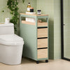 SoBuy BZR54-GR Meuble Salle de Bain à roulettes, Armoire de Salle de Bain Étroit avec 3 Tiroirs et Étagère Réglable, Petit Meuble WC en Bois pour Toilette, Vert, 65x24x82cm