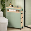 SoBuy BZR54-GR Meuble Salle de Bain à roulettes, Armoire de Salle de Bain Étroit avec 3 Tiroirs et Étagère Réglable, Petit Meuble WC en Bois pour Toilette, Vert, 65x24x82cm