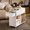 SoBuy FBT134-W Bout de Canapé en Bois, Table d'appoint Café, Table Basse Roulante, avec Porte- revues et Tiroir, Meuble de Rangemen