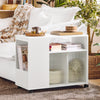 SoBuy FBT142-W Table d’Appoint, Bout de Canapé de Salon,à roulettes, Chariot de Bureau avec tiroir et Portes en Verre