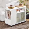 SoBuy FBT142-W Table d’Appoint, Bout de Canapé de Salon,à roulettes, Chariot de Bureau avec tiroir et Portes en Verre