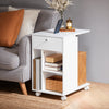 SoBuy FBT148-W Bout de Canapé sur roulettes Table de Chevet Table de Nuit Table d'Appoint avec 1 Tiroir et 3 Compartiments Ouverts