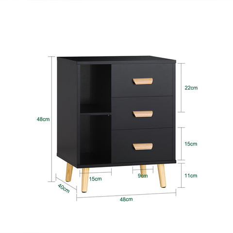 SoBuy FBT95-SCH Table d’Appoint Bout de Canapé Table de Chevet Table de Nuit avec 3 tiroirs et 2 étagères de rangement