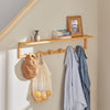 SoBuy FHK06-N Étagère Porte-Serviette Porte-Manteau Mural Penderie Patère Murale en Bambou avec Étagère et 6 Crochets - L90 x P12,5 x H16,5cm