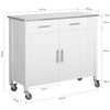 SoBuy FKW108-W Chariot de Cuisine Multifonctionnel avec Plateau en Acier Inoxydable - Tiroirs et Placard, Étagère Latérale, Idéal pour Rangement Cuisine et Meuble à roulettes Blanc 107 x 46 x 94 cm