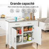 SoBuy FKW108-W Chariot de Cuisine Multifonctionnel avec Plateau en Acier Inoxydable - Tiroirs et Placard, Étagère Latérale, Idéal pour Rangement Cuisine et Meuble à roulettes Blanc 107 x 46 x 94 cm