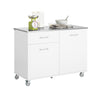SoBuy FKW117-W Desserte à roulettes Îlot Central avec Plan de Travail INOX et 1 Tiroir, Chariot Mobile pour Cuisine ou Salle à Manger, Meuble de Cuisine avec Rangement 120 x 56 x 90 cm