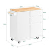 SoBuy FKW124-WN Meuble Cuisine à roulettes avec Plan de Travail Desserte Cuisine avec tiroirs, Placard, Barre latérale Meuble de Rangement Bas Cuisine Micro-Onde en Bois de Caoutchouc 90x40x90cm