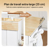 SoBuy FKW129-WN Desserte de Cuisine à roulettes Îlot Central avec Plan de Travail Extensible, 2 Tiroirs et Étagères Réglables Chariot Mobile pour Cuisine ou Salle à Manger, Blanche 113x91x(44-69) cm